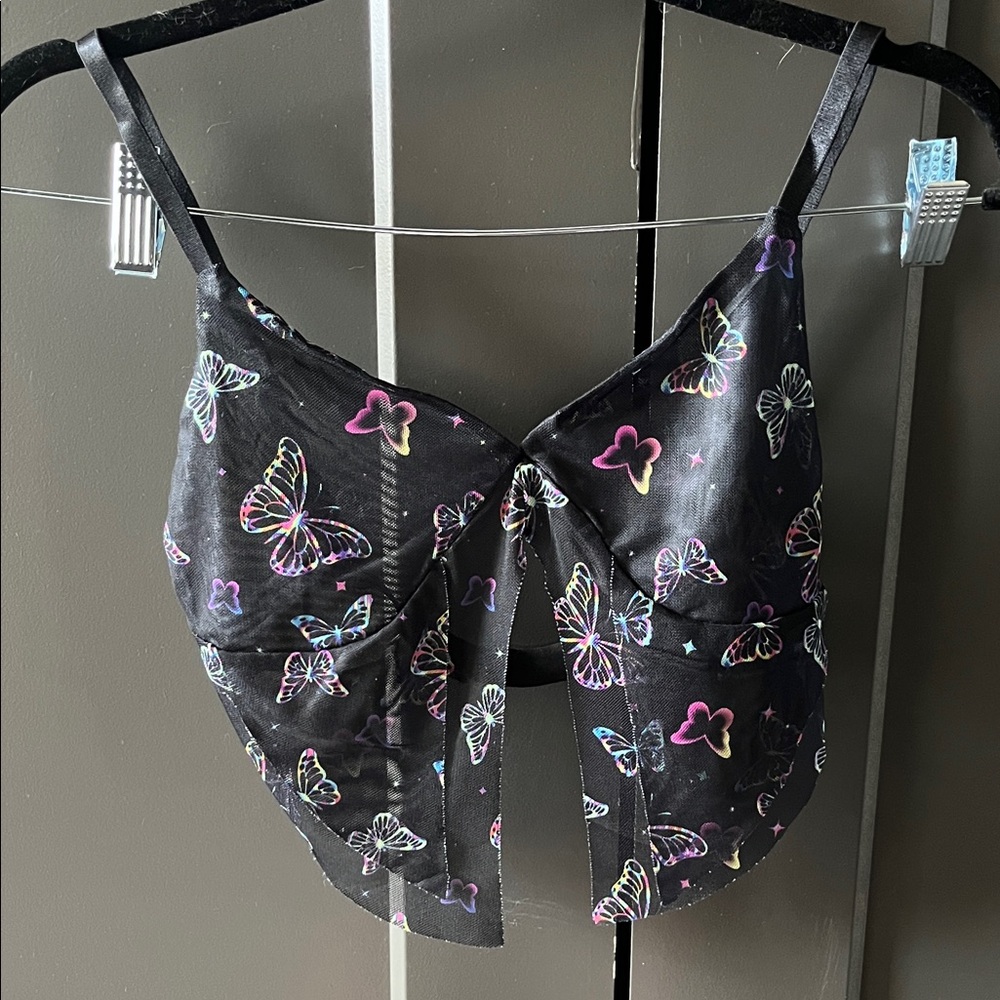 (Never Worn) iHeartRaves Multicolor Butterfly Crop Top
